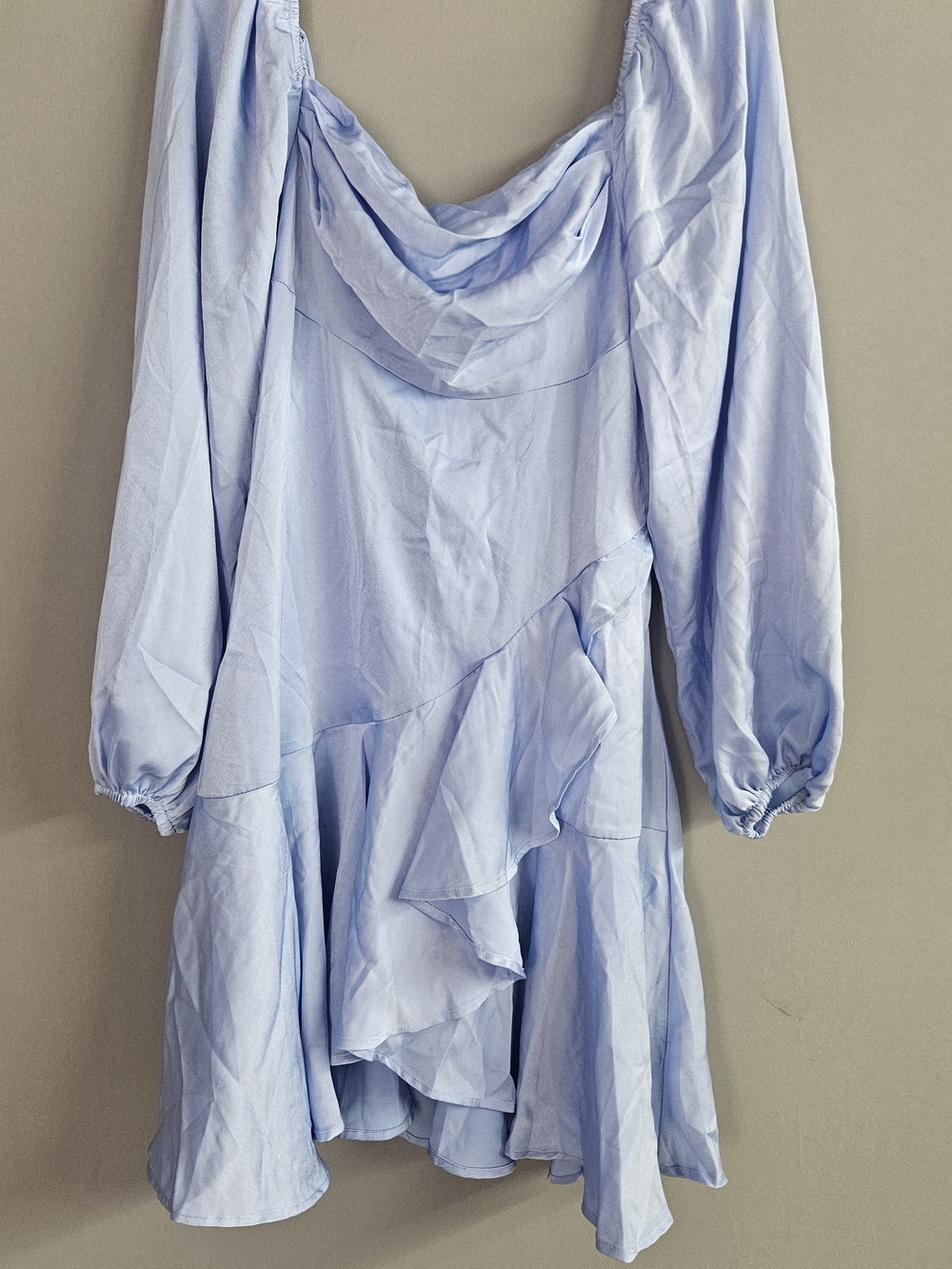 Light Blue Mini Dress with Long Puff Sleeves